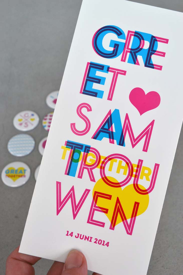 trouwuitnodiging Greet en Sam